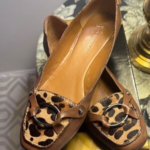 Leather and calf hair ballet flats,B Makowsky leopard print Women's Loafers